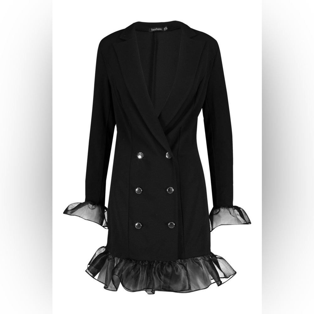 Ruffle Organza Button Front Blazer Dress
